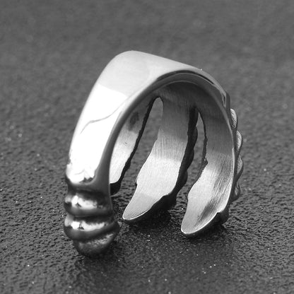 Rockyu 指輪 メンズ フリーサイズ 龍爪デザイン シルバー スパイラルリング チタン製