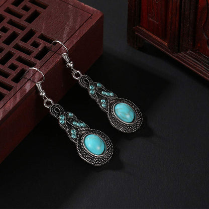 Rockyu ピアス レディース ターコイズ 雫型 揺れる 緑松石 両耳用 アクセサリー