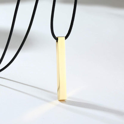 Rockyu スティックネックレス メンズ レディース サージカルステンレス 光面レザーチェーン 長方形ペンダント シルバー・ブラック・ピンクゴールド・ゴールド