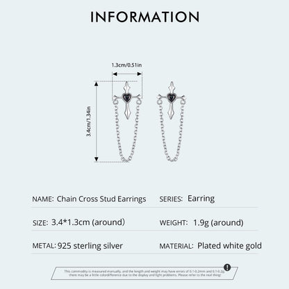 Rockyu ピアス レディース 925シルバー 十字架 チェーン 流蘇デザイン ハートモチーフ フープ 鏡面仕上げ