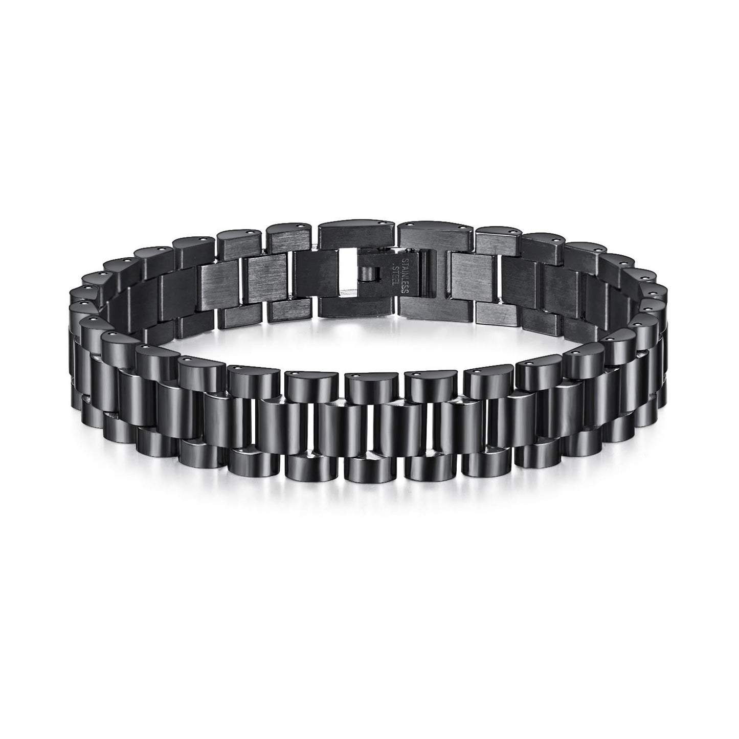 Rockyu メンズ ブレスレット チタン製 時計バンド風 12mm 幅広デザイン 21cm