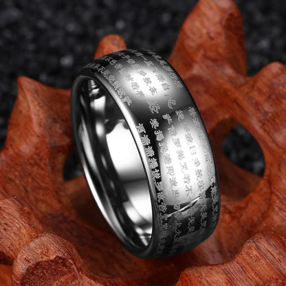 般若心経 刻印タングステンリング｜重厚な仏教経文入りメンズ指輪 お守りとしても心強い存在