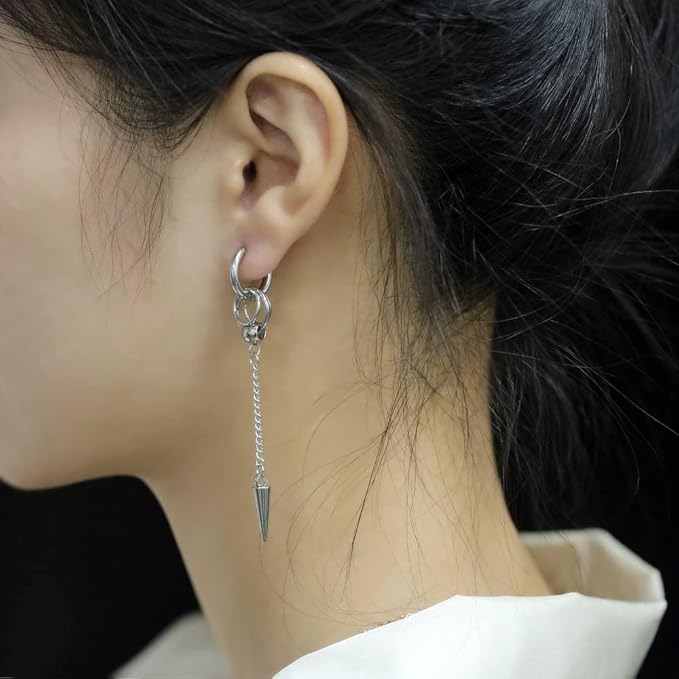 Rockyu チェーンピアス ステンレススチール スパイクフープピアス メンズ レディース兼用