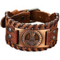 Rockyu ブレスレット メンズ レザー 幅広 ヴァイキング 雷神ハンマー記号 プレート ブラック＆ブラウン
