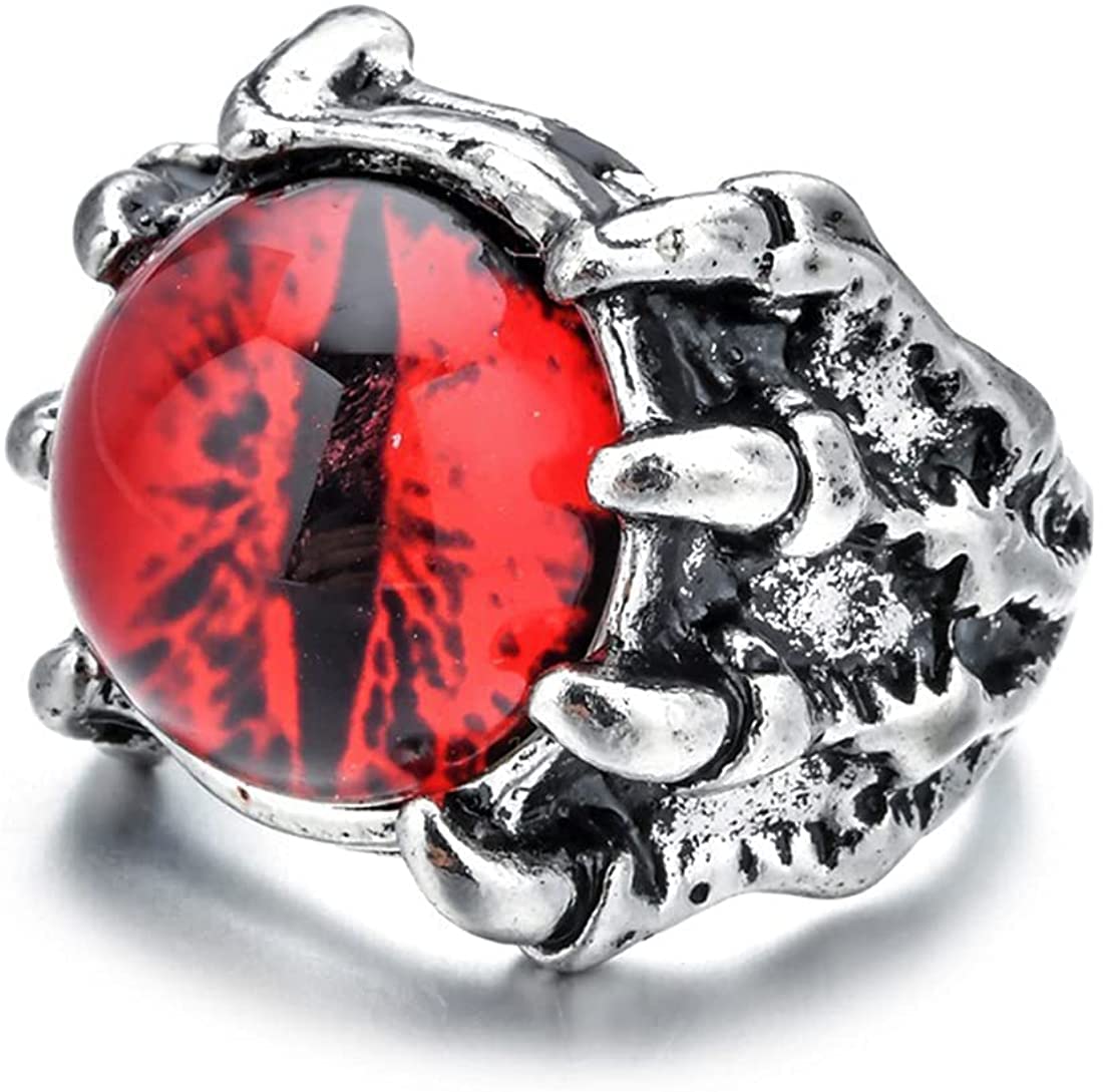 Rockyu ドラゴンアイリング 悪魔の目モチーフ メンズ調整可能リング