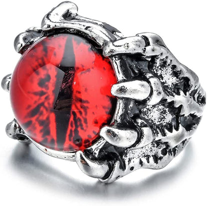 Rockyu ドラゴンアイリング 悪魔の目モチーフ メンズ調整可能リング