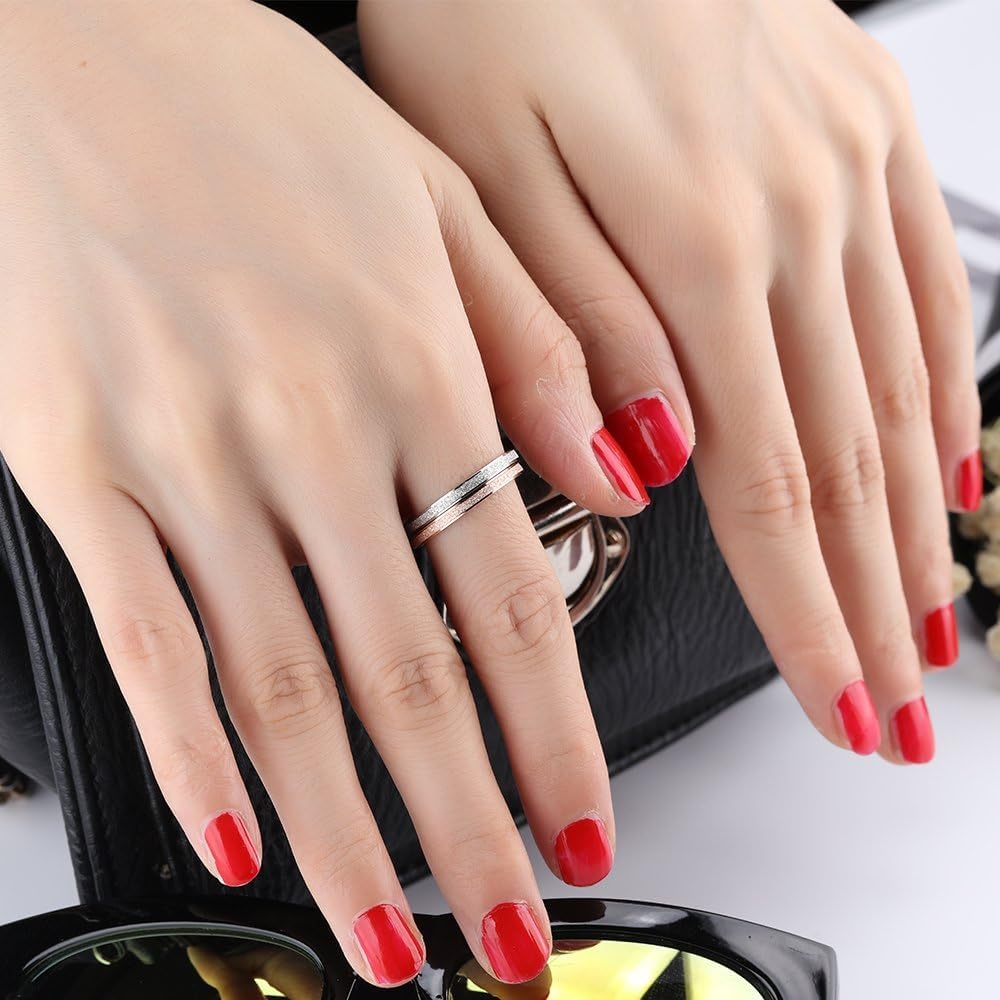 Rockyu レディースリング チタン製 細身2mm 幅 シルバー ゴールド ピンクゴールド 金属アレルギー対応 結婚指輪風