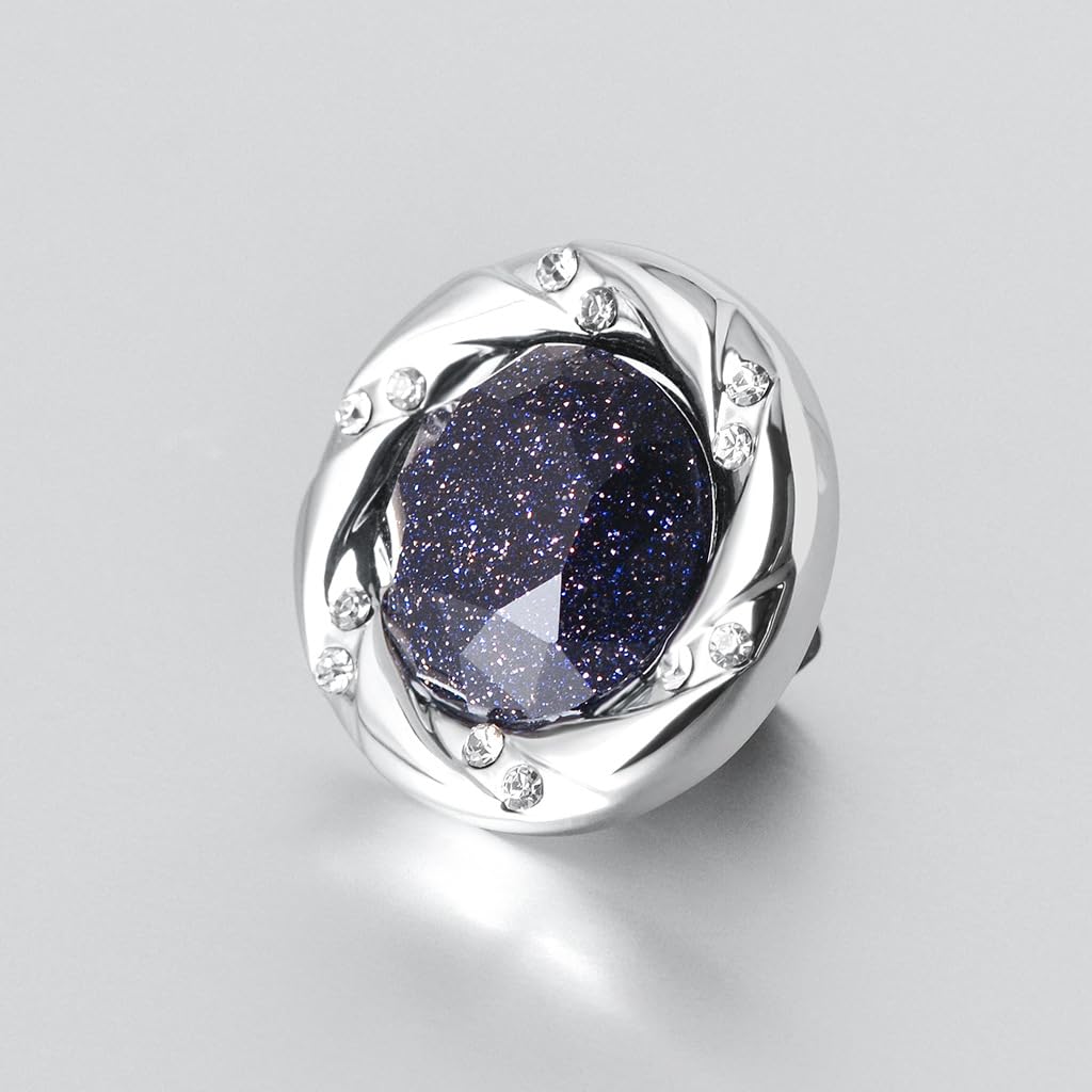 Rockyu ブローチ メンズ ブルーサンドストーン ステンレス ラウンド スーツピン 17mm フォーマル 結婚式 ビジネス