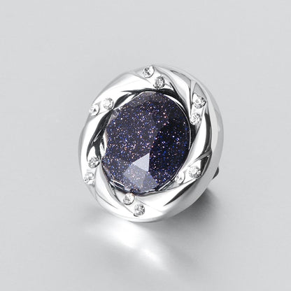 Rockyu ブローチ メンズ ブルーサンドストーン ステンレス ラウンド スーツピン 17mm フォーマル 結婚式 ビジネス