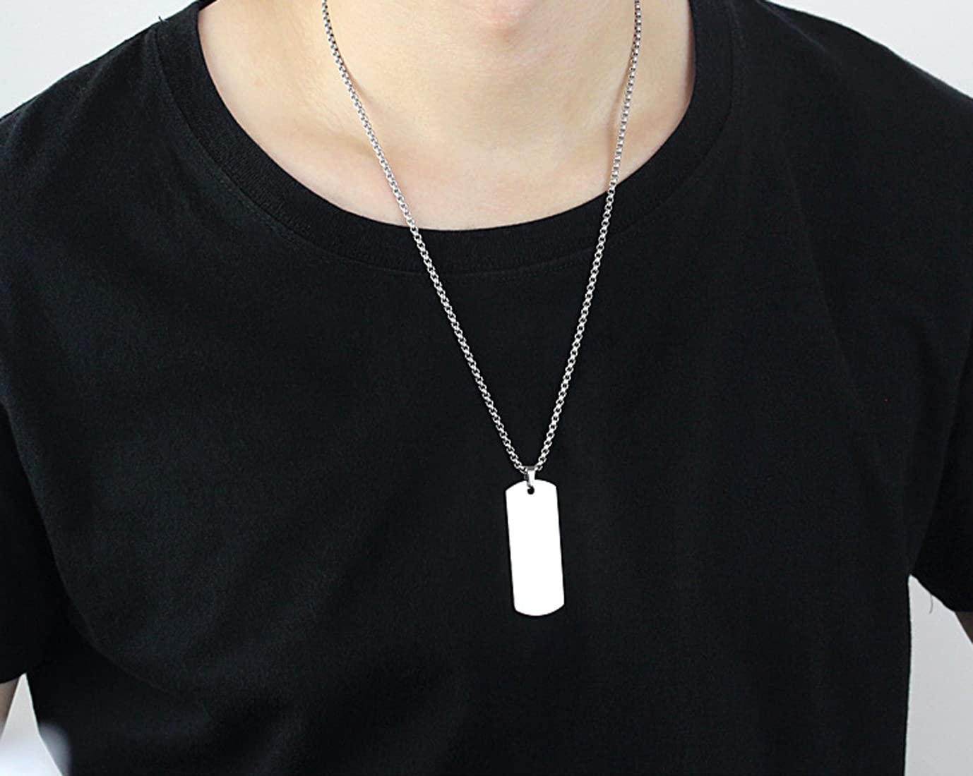Rockyu ネックレス メンズ タングステンプレート 長方形ペンダント ベネチアンチェーン