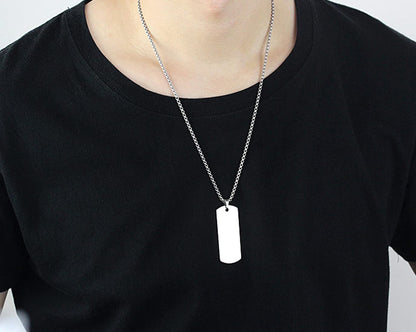 Rockyu ネックレス メンズ タングステンプレート 長方形ペンダント ベネチアンチェーン