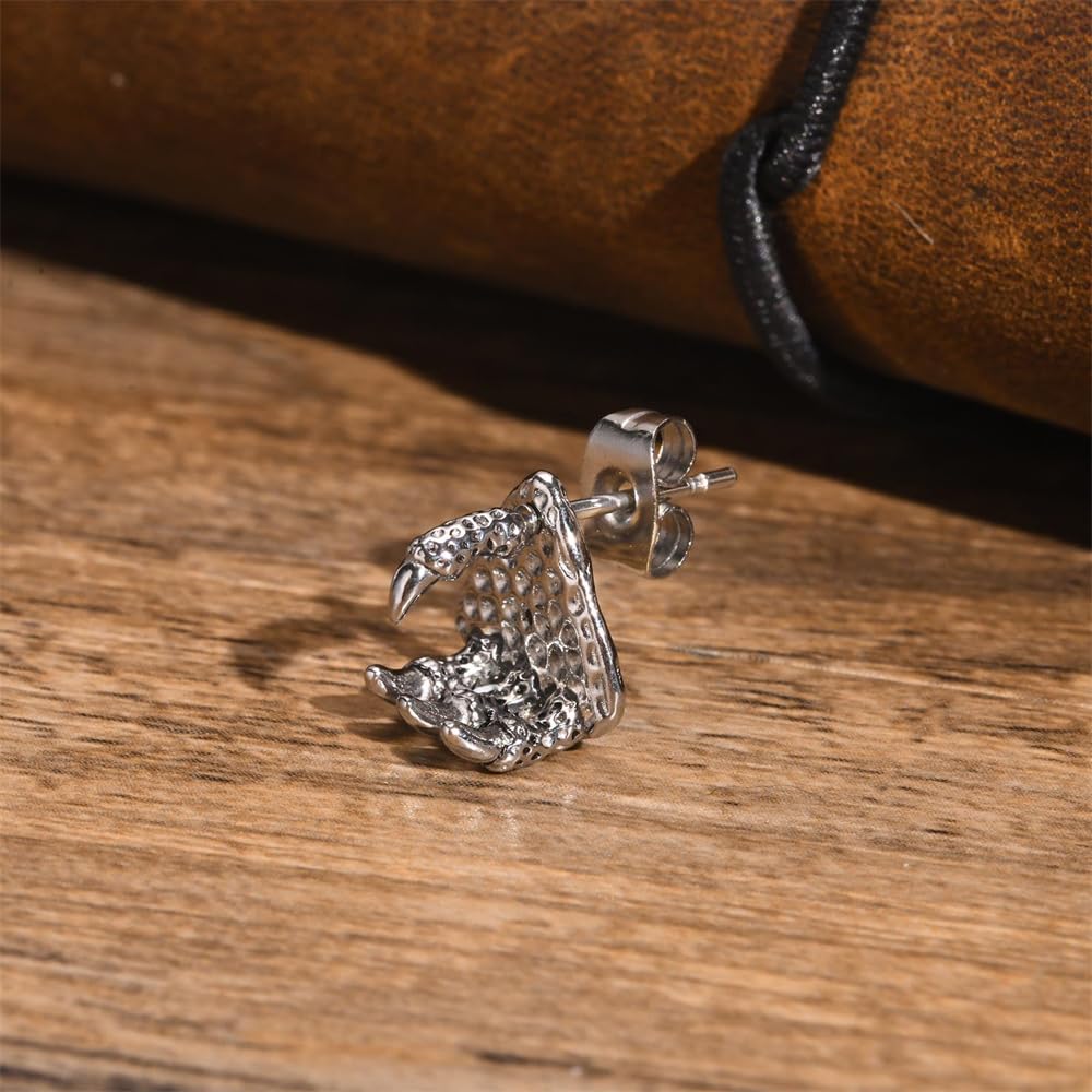 Rockyu メンズピアス 竜の爪モチーフ シルバー ステンレス 金属アレルギー対応 片耳用