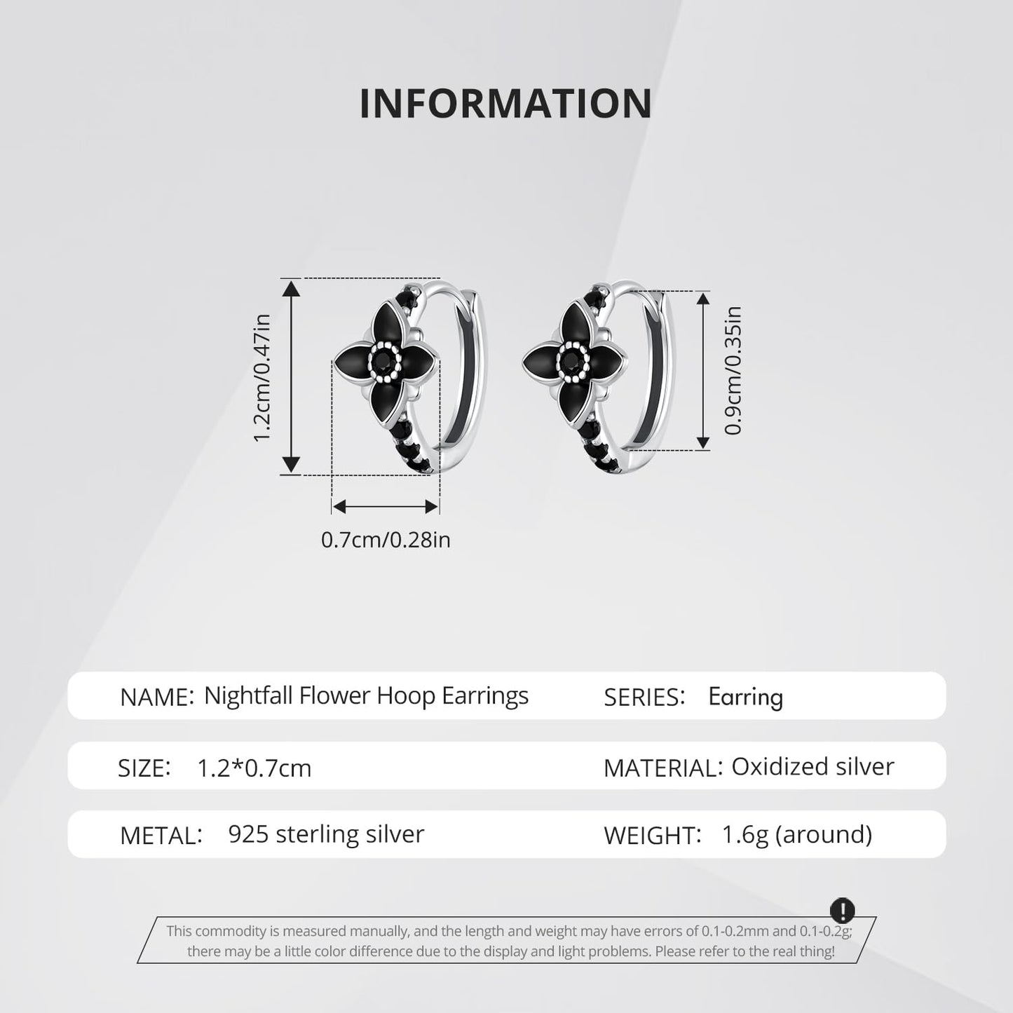 Rockyu ピアス レディース 925純銀 フラワーモチーフ ブラックオニキス フープデザイン 通勤カジュアル ギフト