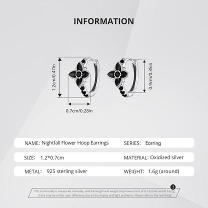 Rockyu ピアス レディース 925純銀 フラワーモチーフ ブラックオニキス フープデザイン 通勤カジュアル ギフト