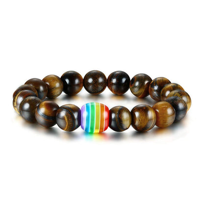 Rockyu ブレスレット メンズ レディース 天然石 パワーストーン 数珠 虹 レインボー ビーズ アクセサリー