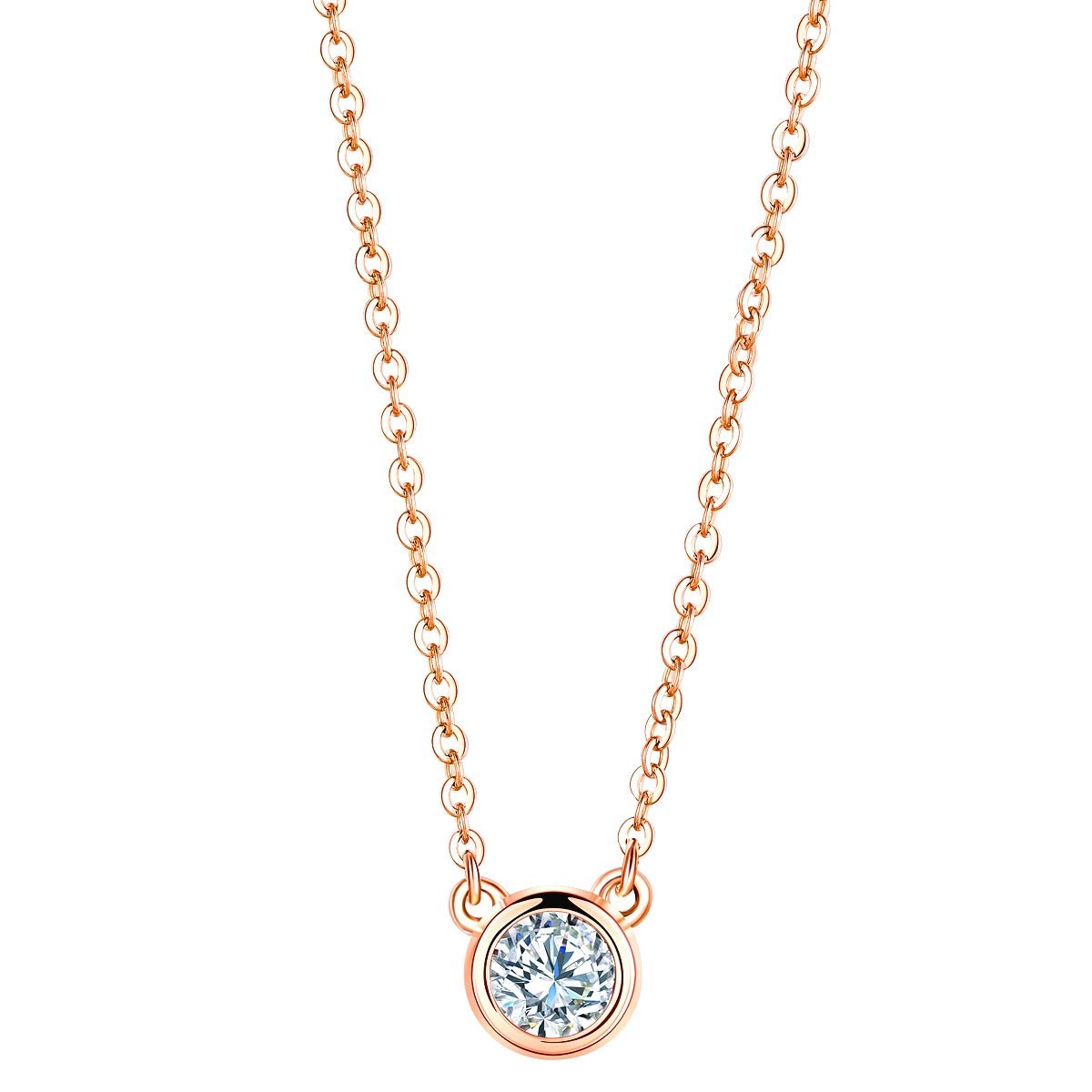 Rockyu ネックレス レディース S925 ピンクゴールド 小粒CZダイヤ シンプル エレガント ペンダント