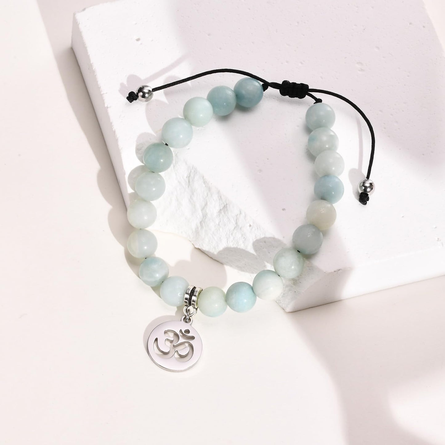 Rockyu レディース 天然石ブレスレット 蓮花・生命の樹・オームモチーフ ステンレスペンダント 金属アレルギー対応