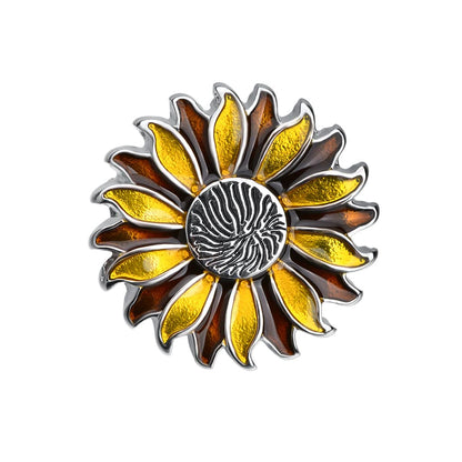 Rockyu ひまわりラペルピン メンズ ゴールド シルバー サンフラワー ピンブローチ フォーマル アクセサリー 結婚式 ビジネス 誕生日 プレゼント