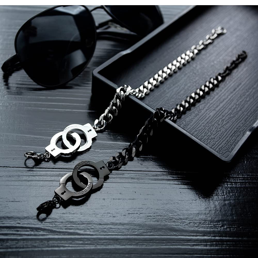 Rockyu 手錠モチーフ チェーンブレスレット レディース チタン製 シルバー/ブラック/ピンクゴールド