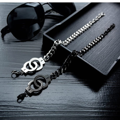 Rockyu 手錠モチーフ チェーンブレスレット レディース チタン製 シルバー/ブラック/ピンクゴールド