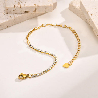 ブレスレット レディース ブランド ゴールド 小方形 正方形 ジルコニアチェーンブレスレット 心形ペンダント ステンレス 金属アレルギー対応 細い おしゃれ 恋人の日 誕生日 プレゼント