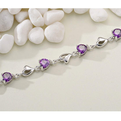 Rockyu ハートクリスタルブレスレット レディース – アレルギー対応 細身シルバーチェーン（全4色）