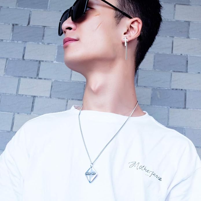 Rockyu ピアス メンズ クロス 十字架 バーモチーフ ステンレス シンプル アレルギー対応