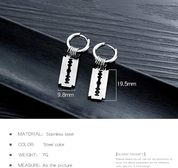 Rockyu フープピアス メンズ レディース ステンレス シルバー カミソリモチーフ ユニセックス