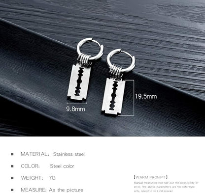 Rockyu フープピアス メンズ レディース ステンレス シルバー カミソリモチーフ ユニセックス