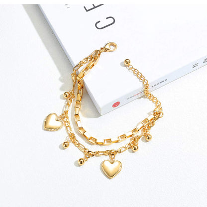 Rockyu ハートチャーム バングルブレスレット レディース ステンレスチェーン 3色展開