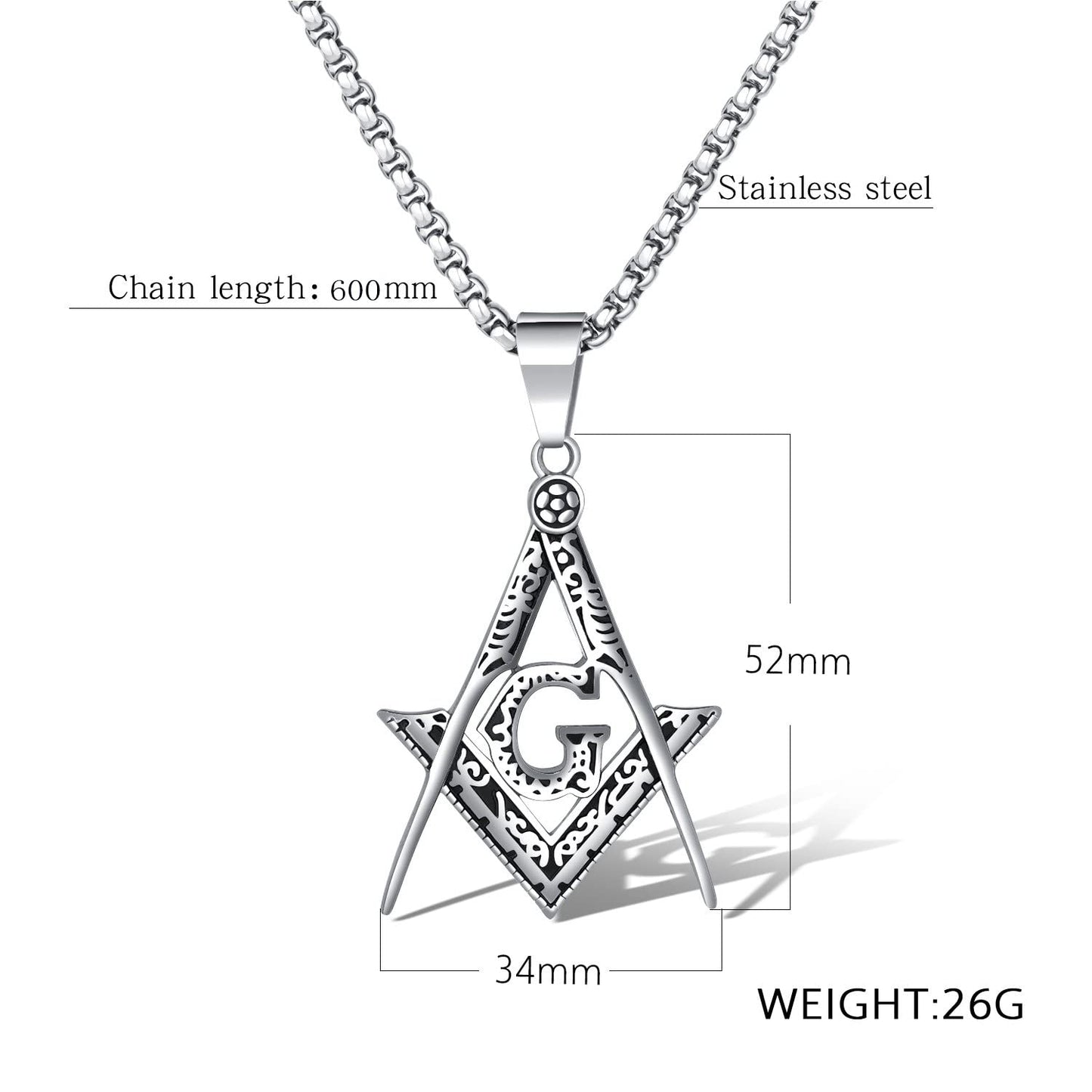 Rockyu フリーメイソンネックレス｜18金コーティング Gモチーフ メンズペンダント