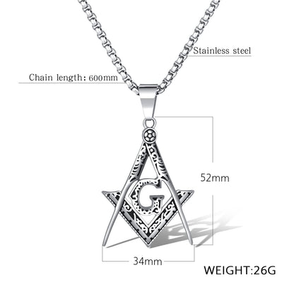 Rockyu フリーメイソンネックレス｜18金コーティング Gモチーフ メンズペンダント