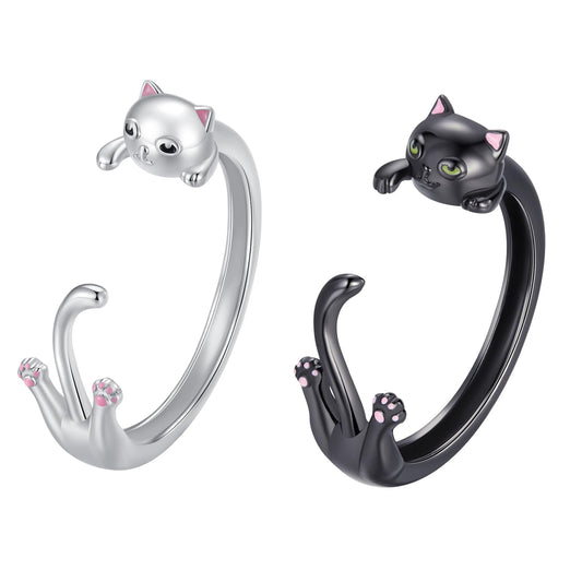 Rockyu 猫リング シルバー925 レディース フリーサイズ アニマルモチーフリング