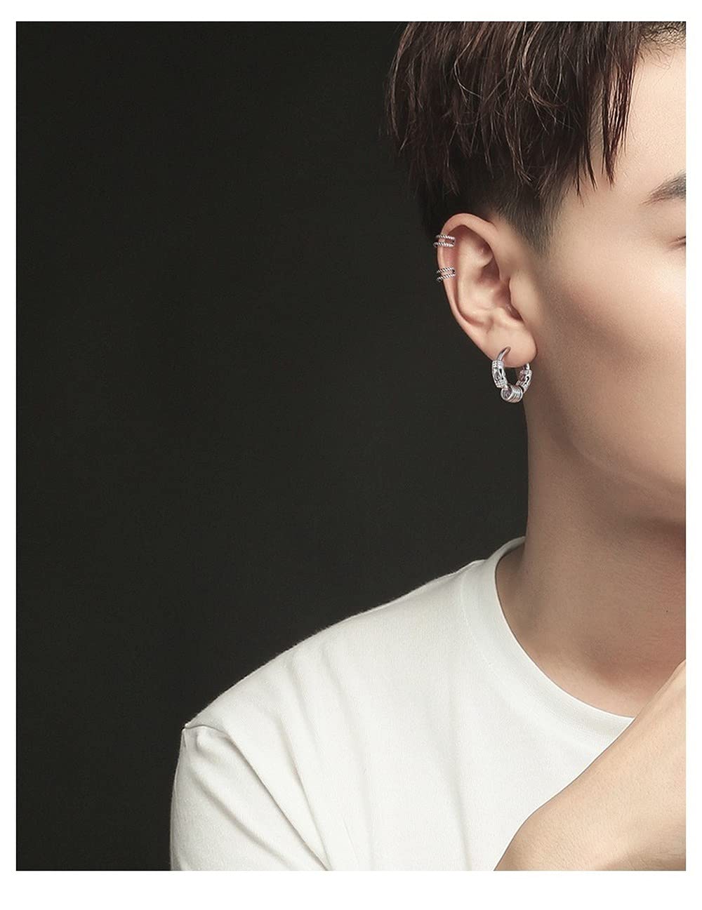 Rockyu 龍紋フープピアス メンズ 両耳用 サージカルステンレス 小さめ シンプルデザイン