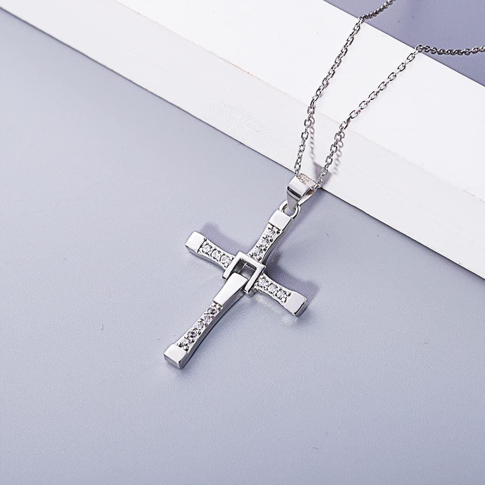 Rockyu 十字架ネックレス レディース チタン製 18K仕上げ クロスデザイン ジルコニア付