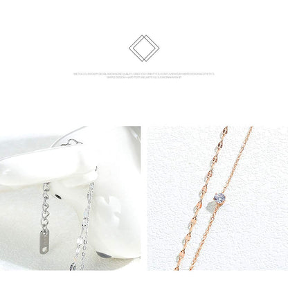 Rockyu ブレスレット レディース ピンクゴールド 2連チェーン ジルコニア付き 細身ジュエリー アレルギー対応