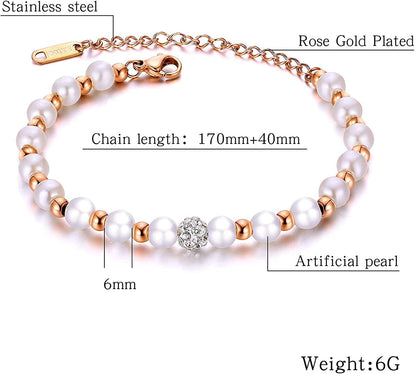 Rockyu ブレスレット レディース パール×ラインストーン 上品エレガント 2連風デザイン