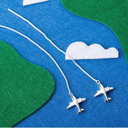 Rockyu ピアス レディース シルバー925 飛行機モチーフ ロングチェーン 両耳用 個性派 シンプル 旅行 ギフト