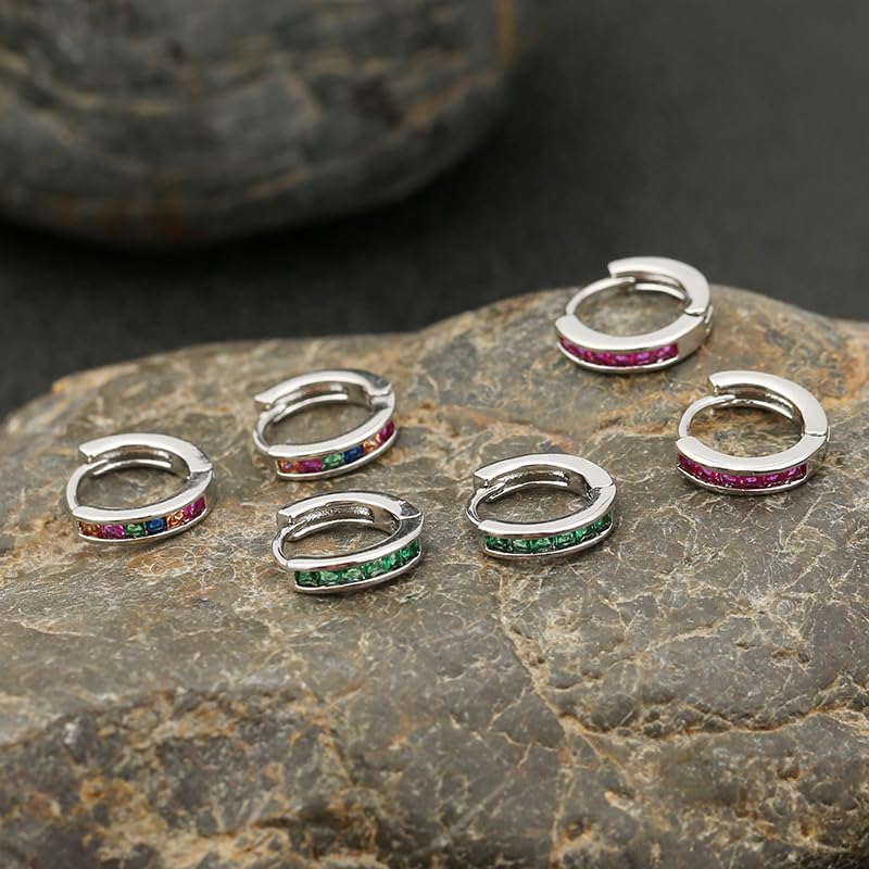 Rockyu ピアス レディース フープ シルバー ゴールド マルチカラー ジルコニア 正方形 リング