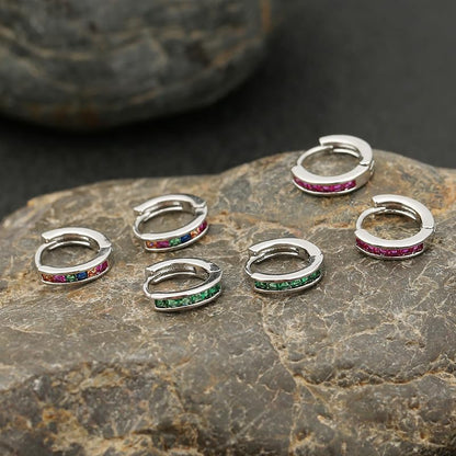 Rockyu ピアス レディース フープ シルバー ゴールド マルチカラー ジルコニア 正方形 リング