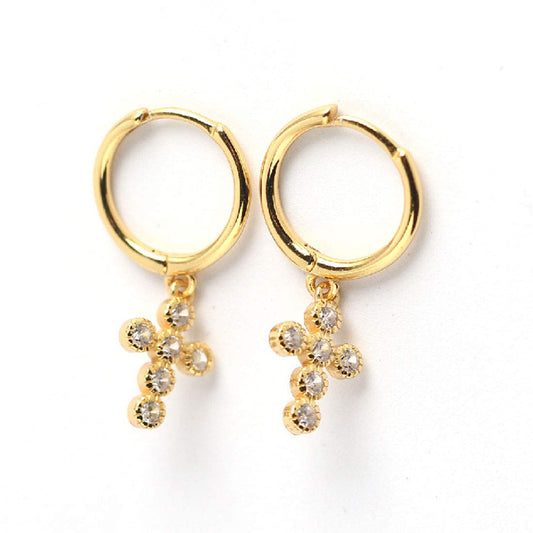 Rockyu ピアス レディース フープ クロス 十字架 ジルコニア 揺れる 上品 ジュエリー