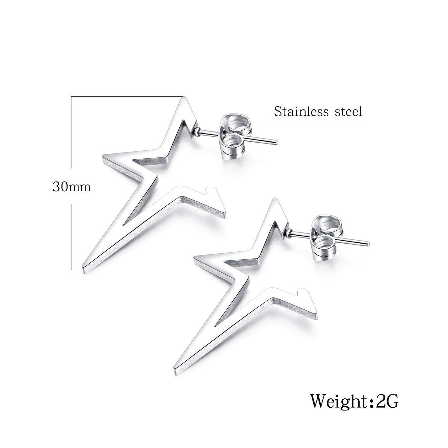 Rockyu 星モチーフピアス ステンレス製 30mm レディース 金属アレルギー対応 シンプル＆おしゃれ