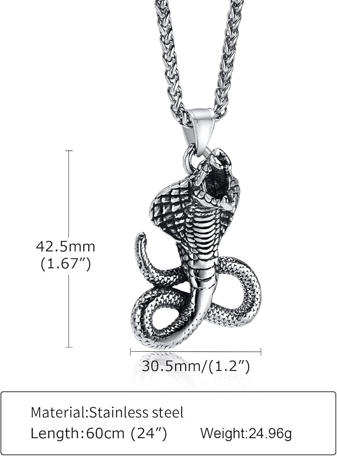 Rockyu メンズ コブラ ステンレス ネックレス アンティーク風