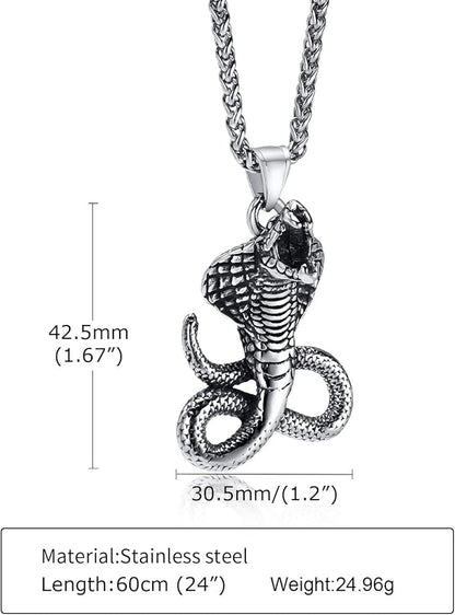 Rockyu メンズ コブラ ステンレス ネックレス アンティーク風
