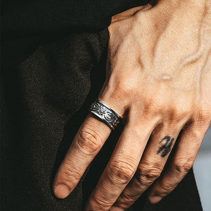 Rockyu シルバー 太陽トーテムリング 幅広 ジルコニア 男女兼用 フリーサイズ