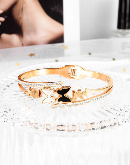 Rockyu ブレスレット レディース 蝶モチーフ ピンクゴールド 18Kメッキ チタン製 キラキラバングル