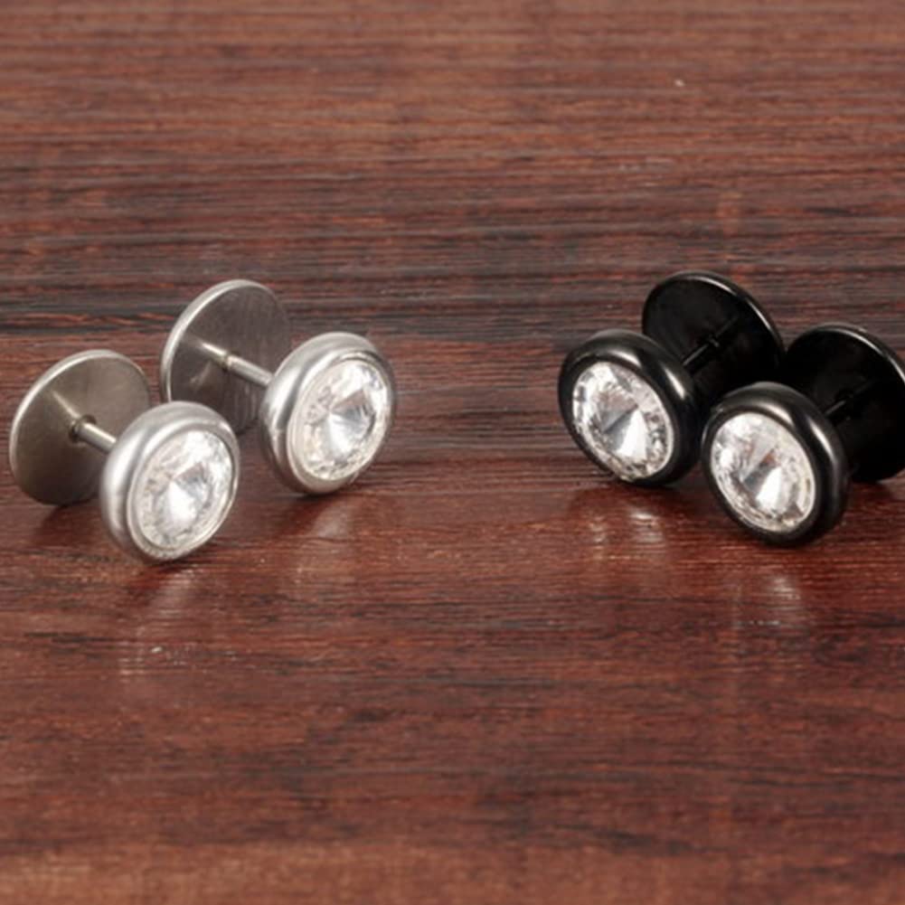 Rockyu ピアス メンズ レディース 両耳用 サージカルステンレス ジルコニア 10mm ブラック＆シルバー