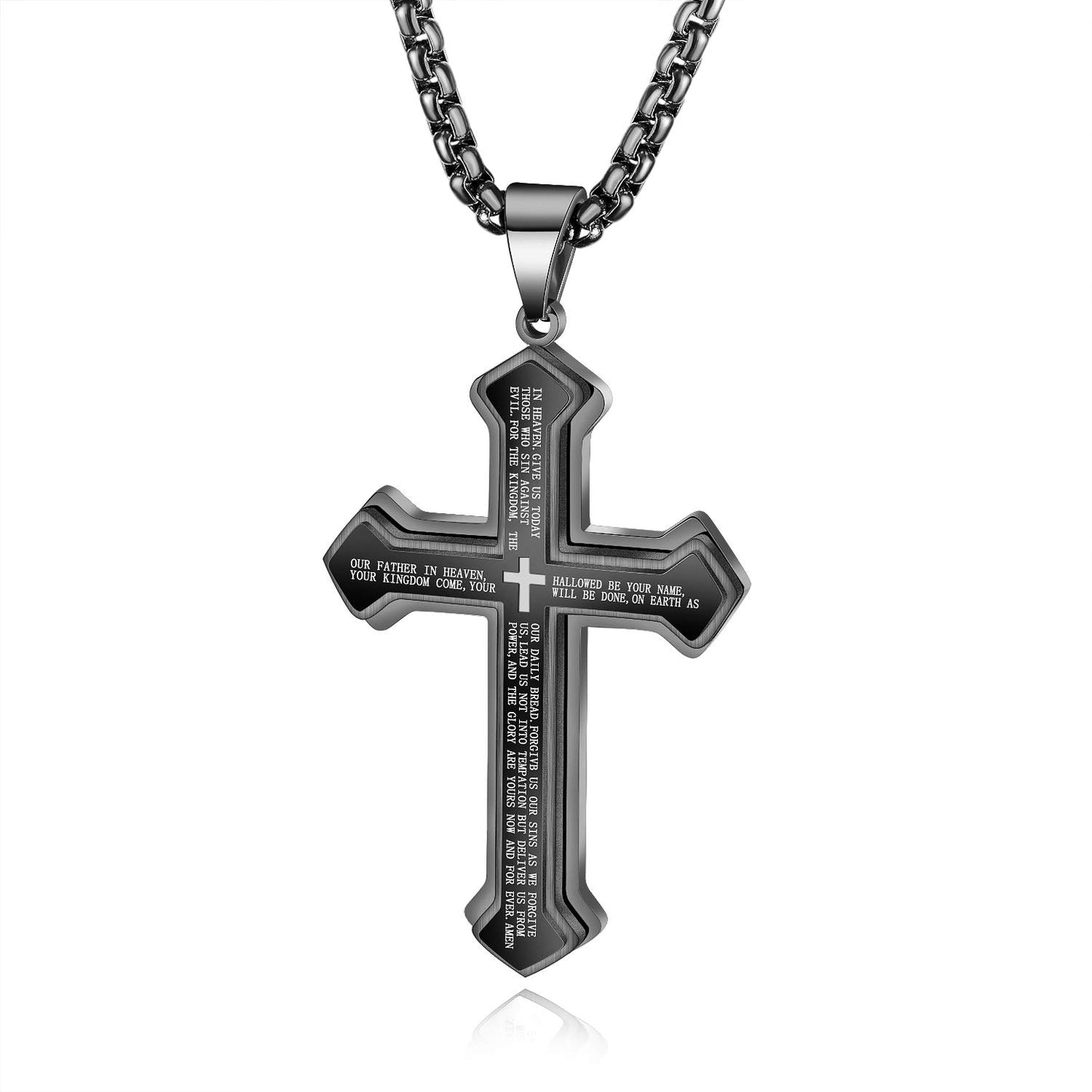Rockyu 十字架ネックレス メンズ ステンレス製 ブラック クロスペンダント 大ぶり かっこいい