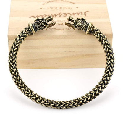 Rockyu 双頭竜ブレスレット メンズ 北欧風 ドラゴンバングル ステンレス製 金運＆魔除けアクセ