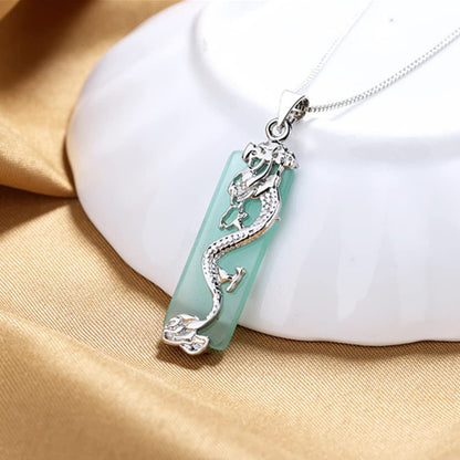 Rockyu ネックレス メンズ レディース 龍モチーフ 長方形ペンダント シルバー ステンレス 金属アレルギー対応